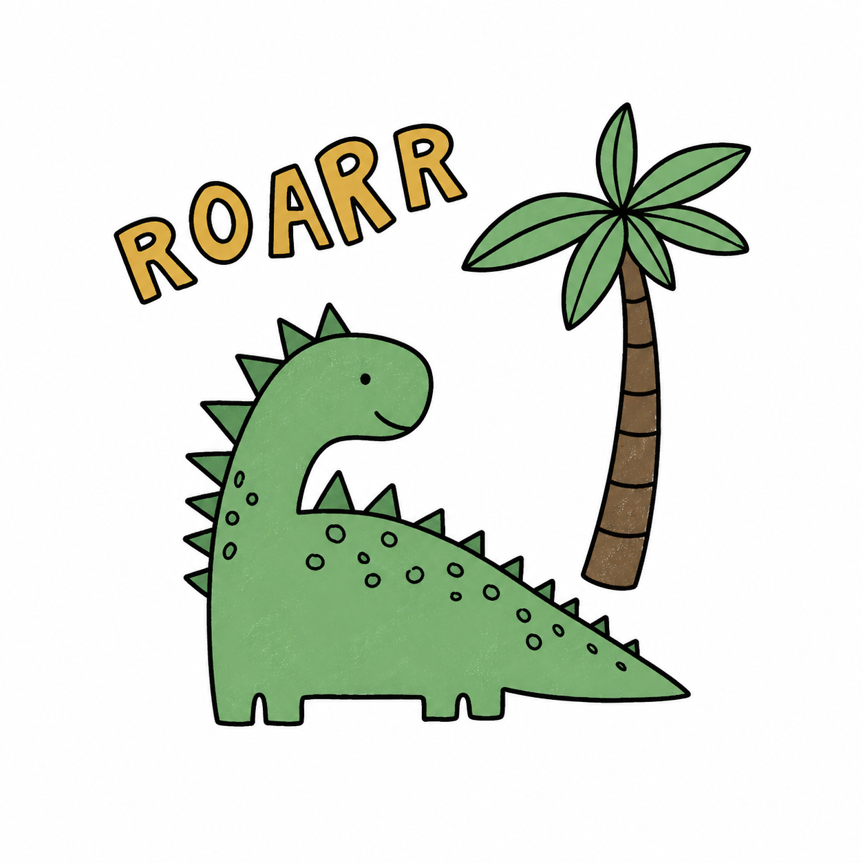 Your uploaded design - cute green dinosaur with ROARR text and palm tree
