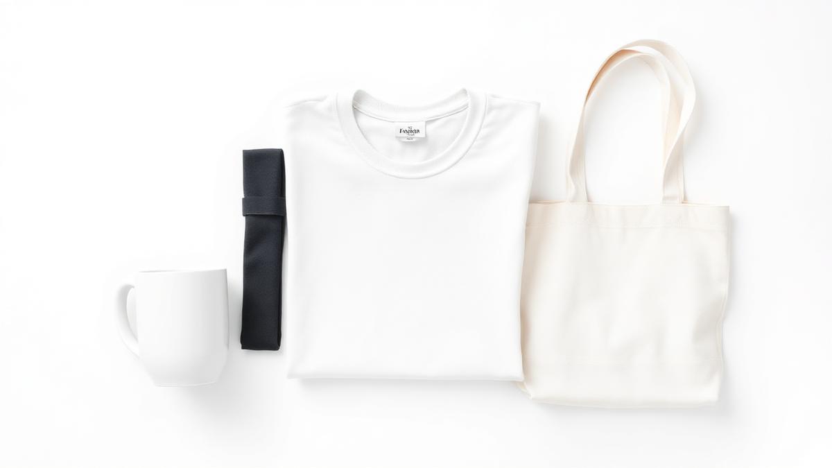 A mug, folded t-shirt and tote bag arranged side by side on a white background as a bundle image