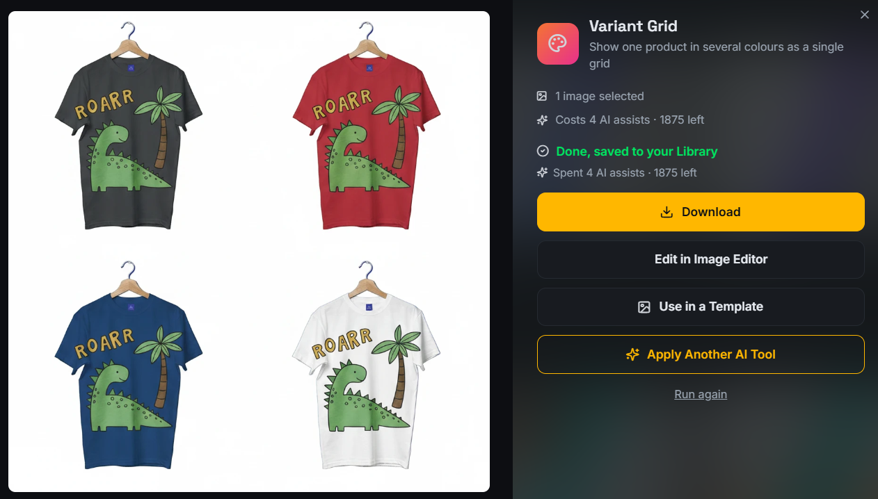 Same t-shirt design rendered in eight different colors