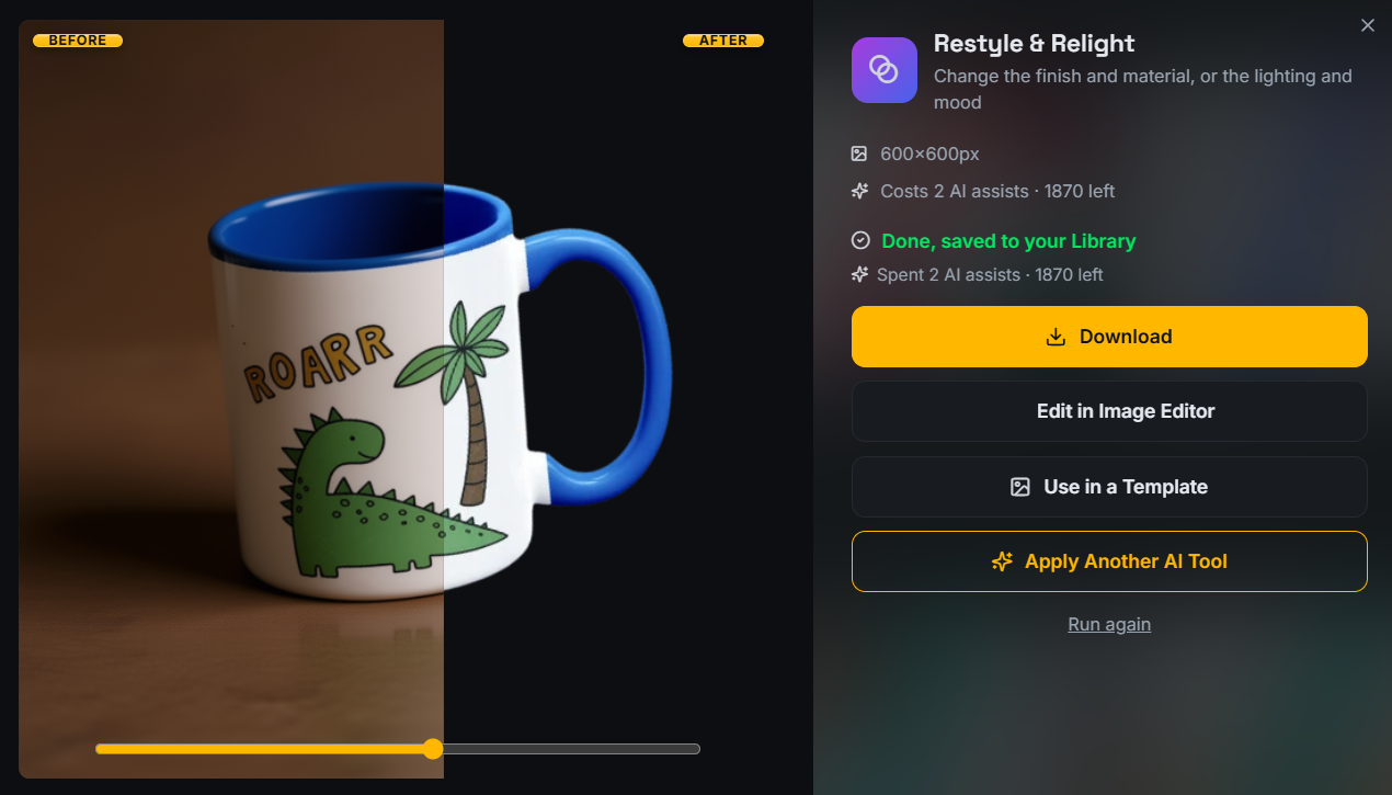 Before and after showing an AI cleanup and enhance pass on a product photo
